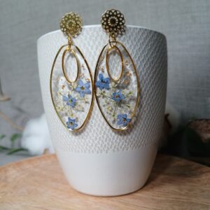 Boucles d’oreilles myosotis et fleurs de carotte sauvage