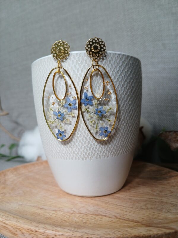 Boucles d'oreilles myosotis et fleurs de carotte sauvage – Image 2