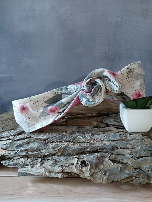 Bandeau magique fleurs rose fond gris clair