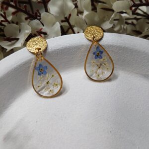 Boucles d’oreilles fleurs de carotte sauvage et myosotis