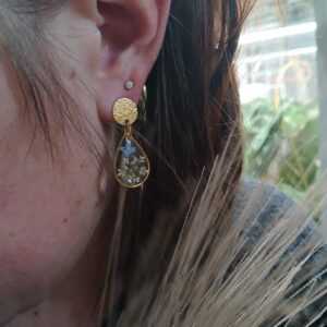 Boucles d&rsquo;oreilles fleurs de carotte sauvage et myosotis