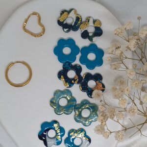 Créoles et Pampilles interchangeables fleurs ARTEMIS tons bleus