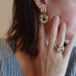 Coffret bijou femme boucles d&rsquo;oreilles et bague en pâte polymère léopard