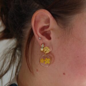 Boucles d&rsquo;oreilles fleurs de coucou jaune, défaut