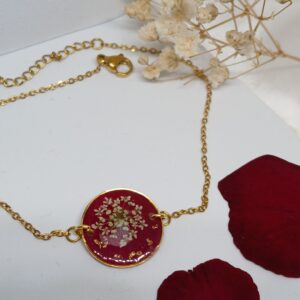 Bracelet pétale de rose rouge et carotte sauvage