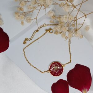 Bracelet pétale de rose rouge et carotte sauvage