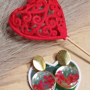 Boucles d&rsquo;oreilles fleurs de carotte sauvage rouge