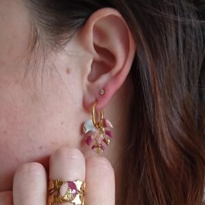 Coffret bijou femme boucles d&rsquo;oreilles monstera et bague en pâte polymère