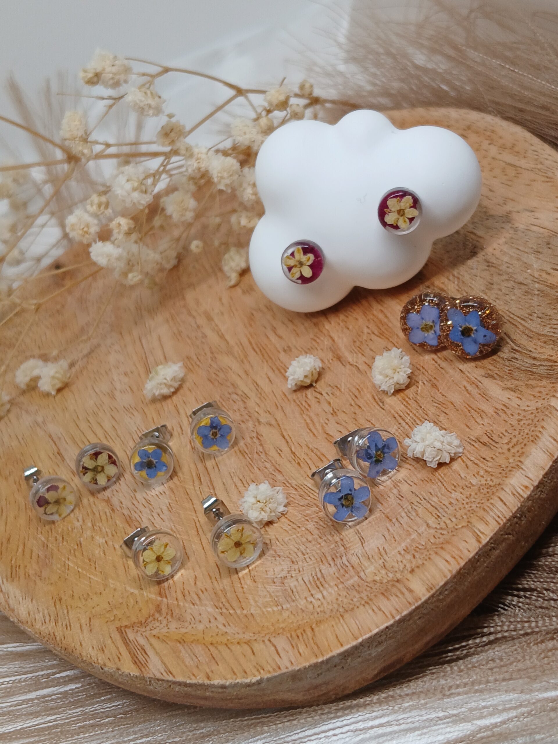 boucles d'oreilles fleurs séchées faite main