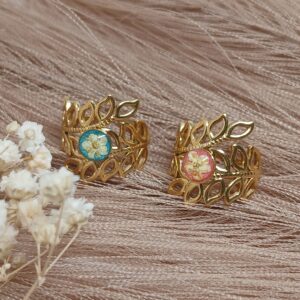 Bague fleurs séchées fait main, Cantal
